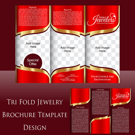 Tri fold jewelry shop brochure template design vector illustration.のイラスト素材