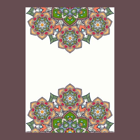 Indian paisley boho mandalas frame, vertical format. Vector illustrationのイラスト素材