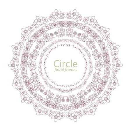 Colorful circle and heart floral frames. Vector illustrationのイラスト素材