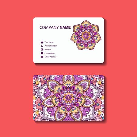 Collection business card or invitation decorated mandala ornament. Vector illustrationのイラスト素材