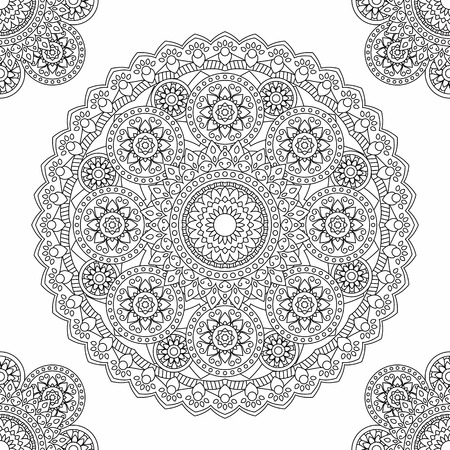 Indian hand drawn seamless background in black and white.のイラスト素材
