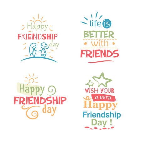 Happy Friendship day typographic colorful design. Inspirational quotes about friendship. Usable as friendship day greeting cards, posters.のイラスト素材