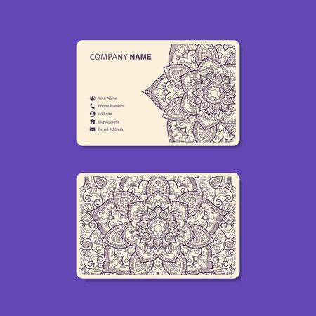 Business Card. Vintage decorative elements. Ornamental floral business cards, oriental pattern, two colors.のイラスト素材