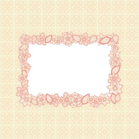 Greeting card with floral frame and ornamental background.のイラスト素材
