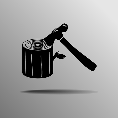 ax icon in a tree on a gray backgroundのイラスト素材