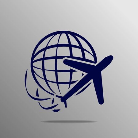 Globe and plane travel blue on a gray backgroundのイラスト素材