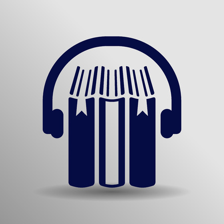 Grey audiobook icon on white background. Headphones and open bookのイラスト素材