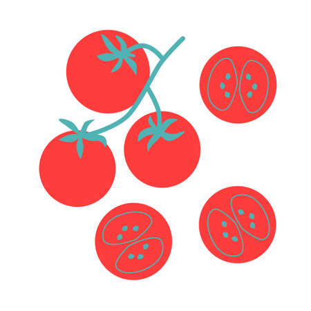 Tomato icon flat cartoon style. Abstract vegetable clip art. Tomato abstract vegetable. Tomato vector illustration for your design. Simple style autumn harvest.のイラスト素材