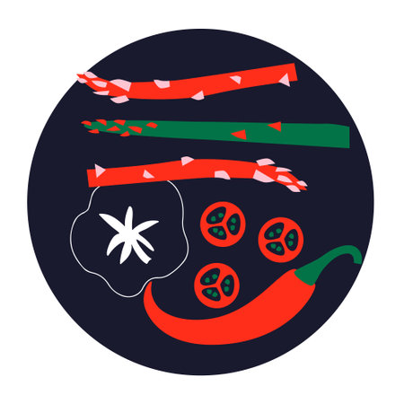 Abstract appetizing Vegetables collection. Decorative abstract horizontal banner with colorful doodles. Hand-drawn modern illustrations with Vegetables, abstract elements.のイラスト素材