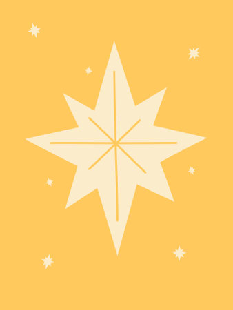 Christian nativity scene. Collection of traditional Christian holy night characters. Vector illustration of sacred elements for holiday cards. Bethlehem and Star above.のイラスト素材