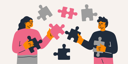Hand doing jigsaw puzzle. Effective team building and management, leadership concept. Banner,...