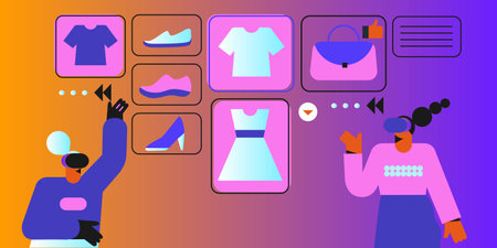 Digital Marketing illustrations. Business activities. Modern deep machine learning technology. Flat vector illustrationのイラスト素材