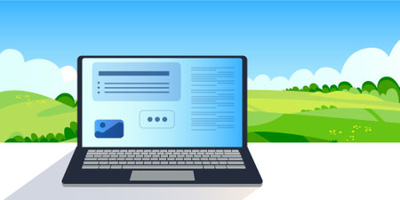 Laptop with login form on screen. Vector illustration in flat styleのイラスト素材
