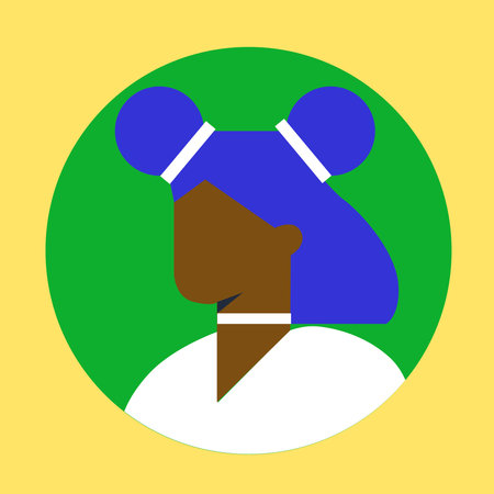 Vector illustration of a woman in a hat. Flat style. Isolated on yellow background.のイラスト素材
