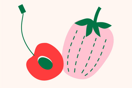 Tropical Fruits Flat Vector Banner for Summer Market Promotion and Food Advertisingのイラスト素材