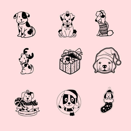 dogs puppy set animals charactersのイラスト素材