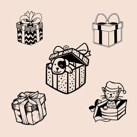 Gift box set vector design outline icon elementのイラスト素材