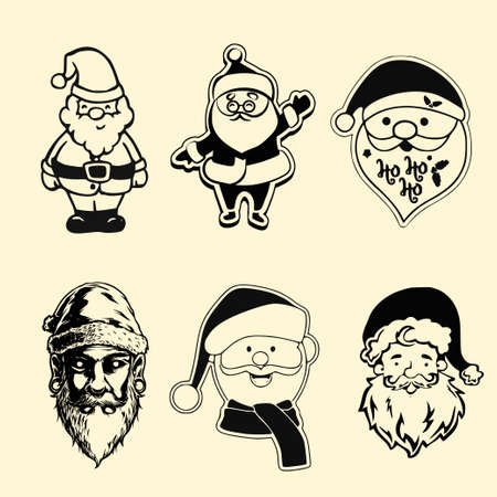 Santa Claus set chirsmas ornament character ilustration flat outlineのイラスト素材