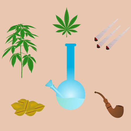 smoking marijuana cannabis set vectorのイラスト素材