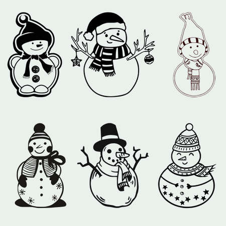 snowman chrismas set outline characters iconのイラスト素材