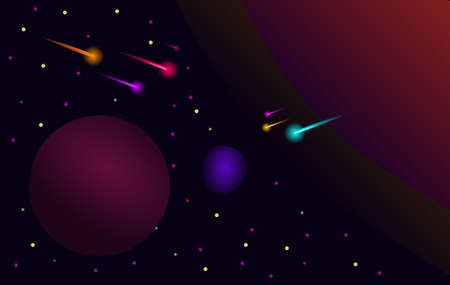 Space background abstract wiht gradient Space and planet shining stars and comets in dark space. Realistic cosmos Space sky with planet and satellite Colorful galaxyのイラスト素材