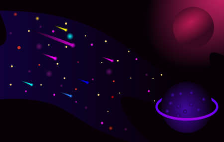 space background abstract wiht gradient Space and planet background stars and comets in dark space. Vector illustration. Space sky with planet and satelliteのイラスト素材