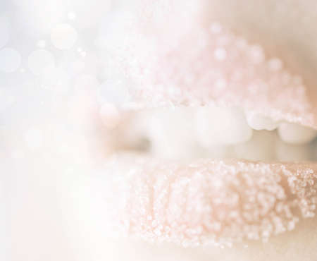 closeup beauty mouth with soft sugar coated lipsの写真素材