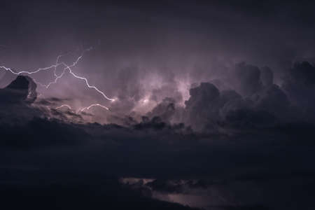 scene of an aggressive night lightning stormの写真素材
