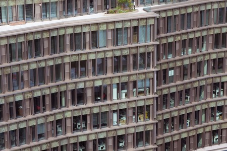 August 2017 - aerial view of windows of an office building in London, UK, the leading commercial...