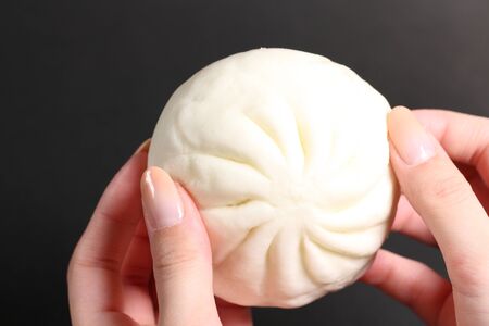 Female hand holding chinese bunの写真素材