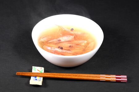 Japanese miso soup with shrimp's headの写真素材