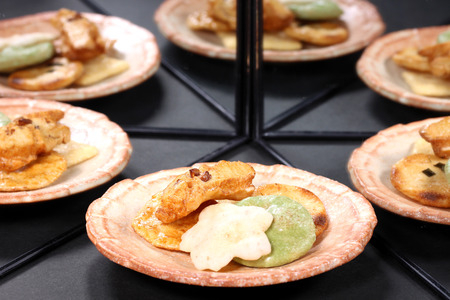 Senbei, Japanese rice crackers reflecting in the mirrorの写真素材