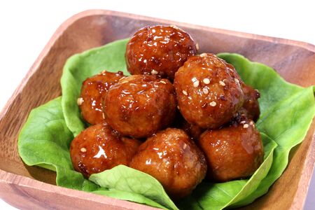 Meatball on tray on white background