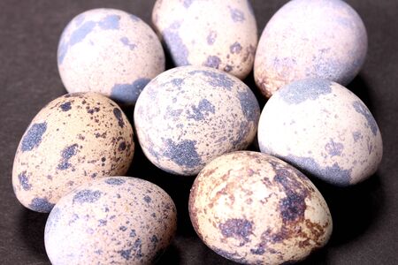 Quail eggs on black background