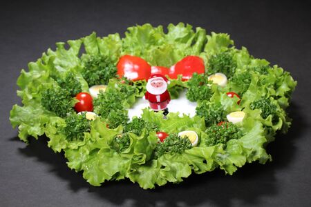 Vegetable Christmas Wreath and  Santa Clausの写真素材
