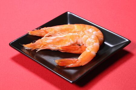 Boiled red shrimp close up