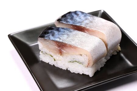 Japanese Saba sushi or raw Mackerel fish sushiの写真素材