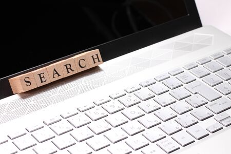 Laptop PC and SEARCH characters. Japanese version of PC keyboard letters.