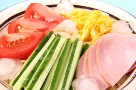Hiyashi Chuka,Japanese cuisine,chilled Chinese noodles with meat and vegetableの写真素材