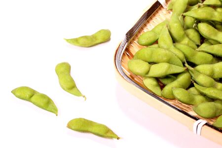 Edamame soy beans on a colander