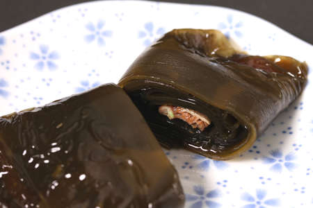 Japanese food, kombu roll with fish insideの写真素材