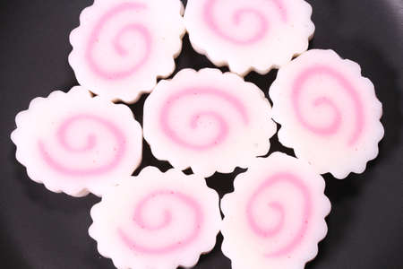 Japanese food, fish cake Narutomaki slicesの写真素材