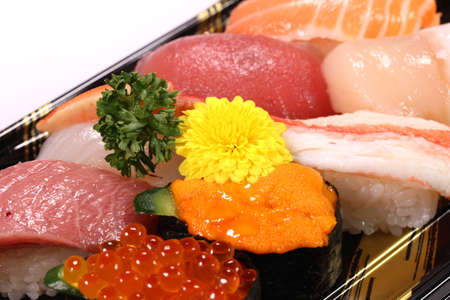 Traditional japanese cuisine Nigiri Sushi close upの写真素材