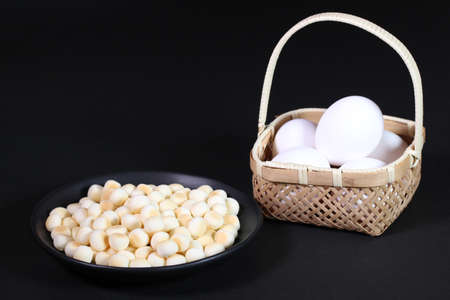 Eggs in a basket and japanese Tamago bolo,  egg soft biscuitsの写真素材