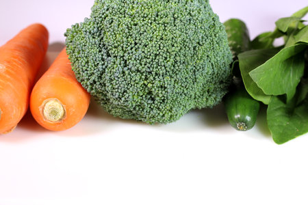 Fresh vegetables on white backgroundの写真素材