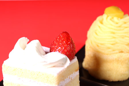 Strawberry shortcake and mont blanc cakeの写真素材