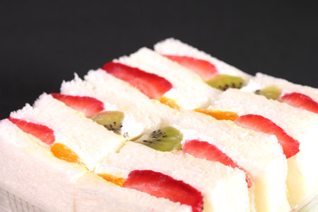 Japanese style sweet fruits sandwich close upの写真素材