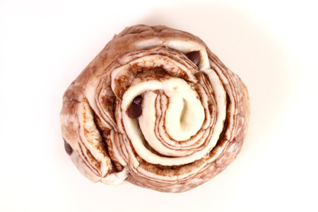 Danish pastry or chocolate danish  on white background, top viewの写真素材