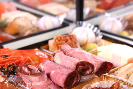 Japanese New Year dishes Osechi reflected in the mirrorの写真素材