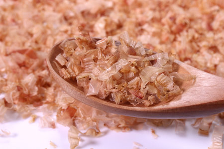 Dried bonito and spoon Close upの写真素材